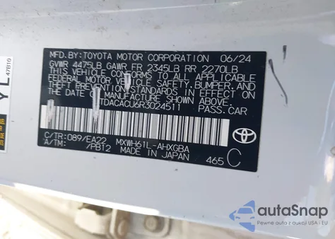 2024 Toyota Prius Prime Xse из США, поврежденный, VIN JTDACACU6R3024511